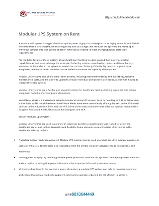 Modular UPS System on Rent