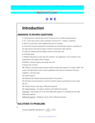 Solution manual of Control Systems Engineering by Norman Nise [ 6th , 7th , 8th