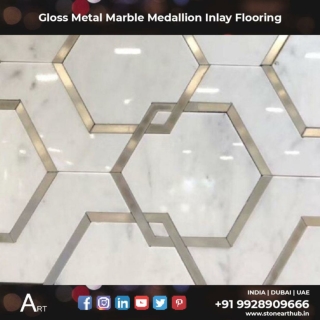 Gloss Metal Marble Medallion Inlay Flooring