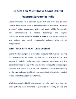 All That You Must Know About Orbital Fracture Surgery in India