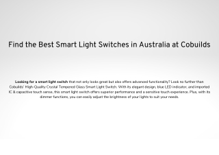 Find the Best Smart Light Switches in Australia at Cobuilds