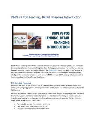 BNPL vs POS Lending , Retail Financing Introduction