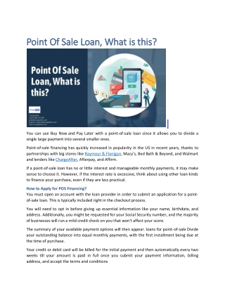 Point Of Sale Loan, What is this