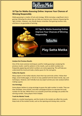 10 Tips for Matka Guessing Online: Improve Your Chances of Winning Responsibly