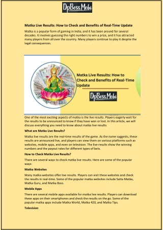 Matka Live Results: How to Check and Benefits of Real-Time Update