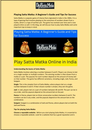 Playing Satta Matka: A Beginner’s Guide and Tips for Success