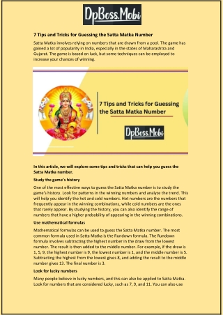 7 Tips and Tricks for Guessing the Satta Matka Number