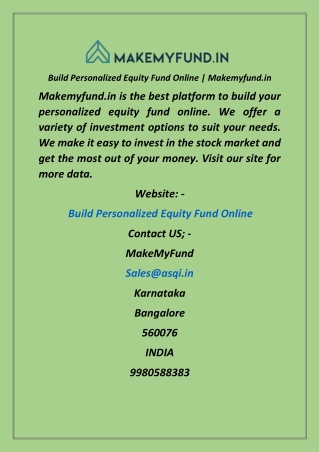 Build Personalized Equity Fund Online  Makemyfund.in