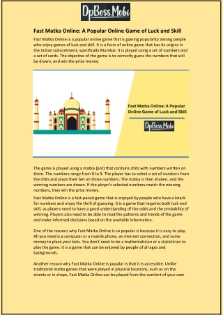 Fast Matka Online: A Popular Online Game of Luck and Skill
