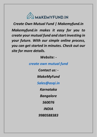 Create Own Mutual Fund  Makemyfund.in