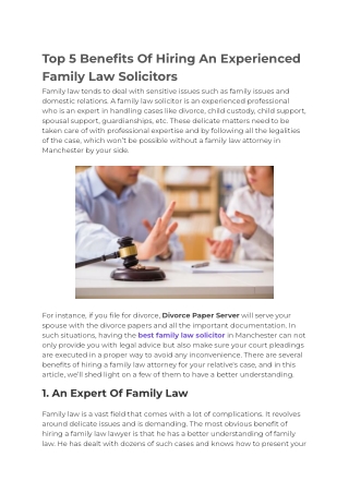 Top 5 Benefits Of Hiring An Experienced Family Law Solicitors