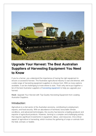 Upgrade Your Harvest_ The Best Australian Suppliers of Harvesting Equipment You Need to Know