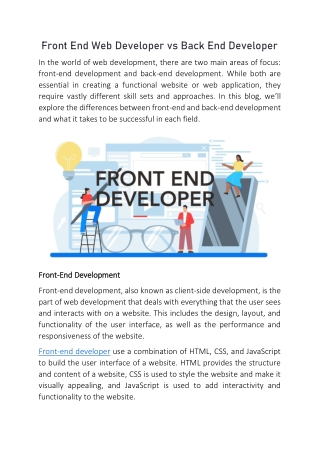 Front End Web Developer vs Back End Developer