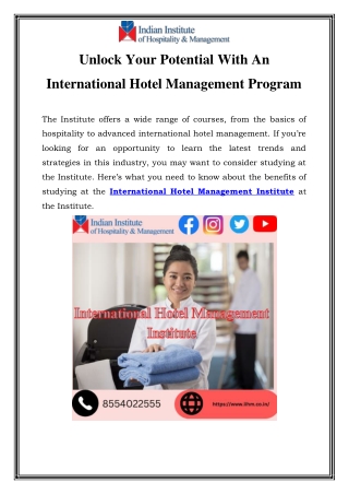 International Hotel Management Institute Call- 8554022555