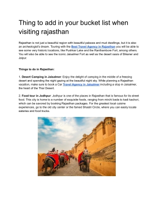 Thing to add in your bucket list when visiting rajasthan