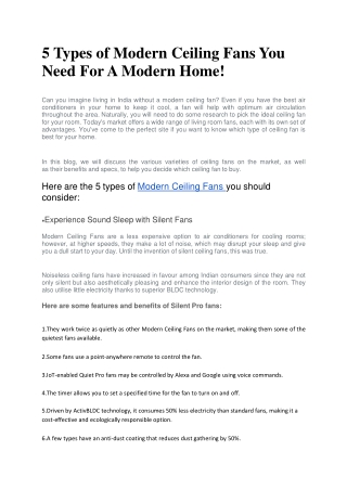 5 Types of Modern Ceiling Fans You Need For A Modern Home!