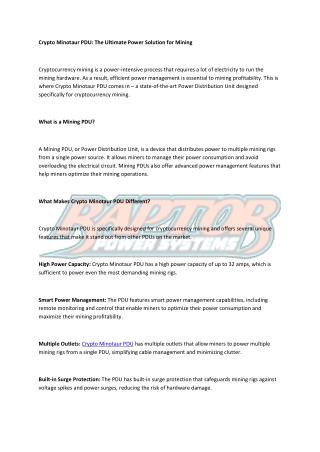 Crypto Minotaur PDU: The Ultimate Power Solution for Mining