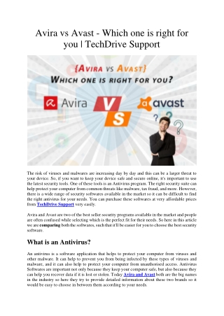 Avira vs Avast Which one is right for you - TechDrive Support