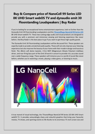 Buy & Compare price of NanoCell 99 Series LED  and dynaudio Speakers | Buy Radar