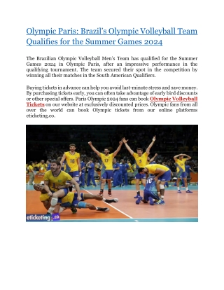Olympic Paris Brazil's Olympic Volleyball Team Qualifies for the Summer Games 2024