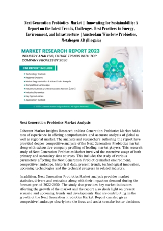 Next Generation Probiotics Market 2030