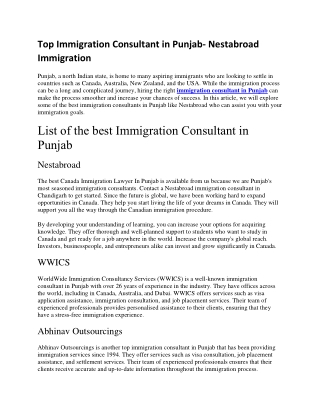 Top Immigration Consultant in Punjab- Nestabroad Immigration