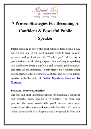 Public Speaking Courses In Mumbai Call-7428590012