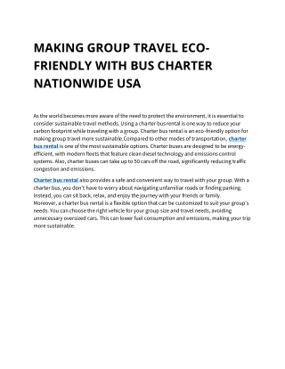 MAKING GROUP TRAVEL ECO-FRIENDLY WITH BUS CHARTER NATIONWIDE USA