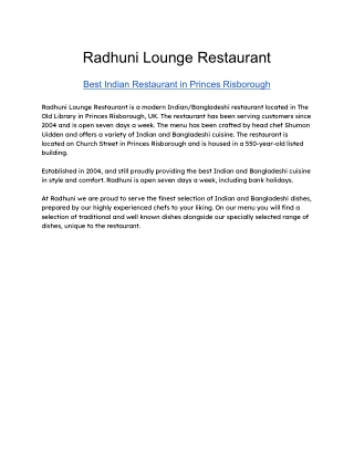 Welcome To Radhuni Lounge Restaurant