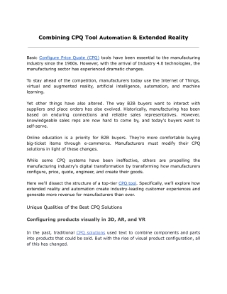 Combining CPQ Tool Automation & Extended Reality