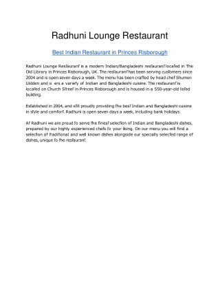 Welcome To Radhuni Lounge Restaurant