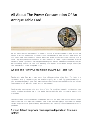 All About The Power Consumption Of An Antique Table Fan!