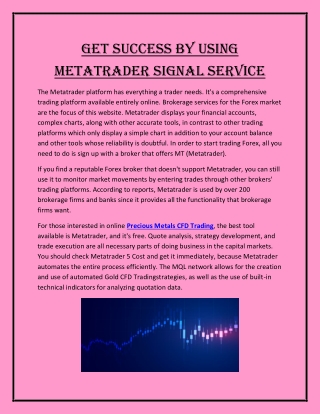 Get Success by Using Metatrader Signal Service