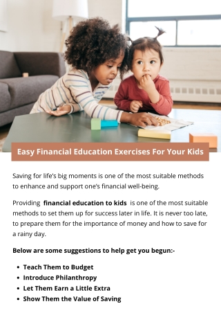 Easy Financial Education Exercises For Your Kids