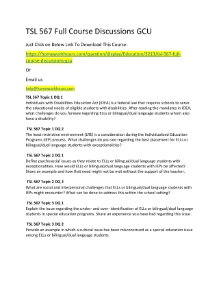 TSL 567 Full Course Discussions GCU