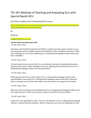 TSL 567 Methods of Teaching and Evaluating ELLs with Special Needs GCU