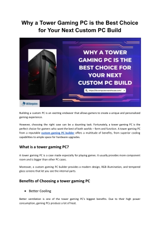 Why a Tower Gaming PC is the Best Choice for Your Next Custom PC Build