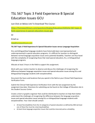 TSL 567 Topic 3 Field Experience B Special Education Issues GCU