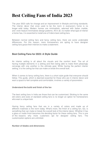 Best Ceiling Fans of India 2023