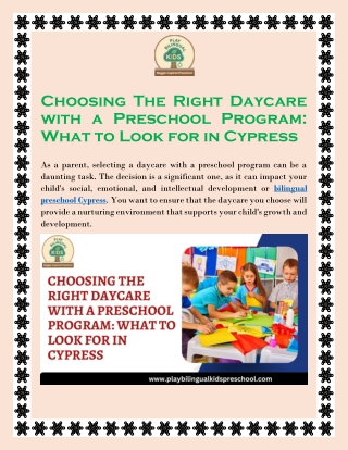 Choosing The Right Daycare With a Preschool Program: What to Look for in Cypress