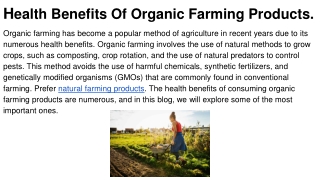 Health Benefits Of Organic Farming Products.