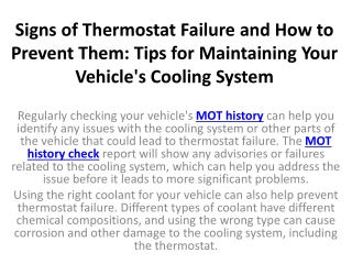 Signs of Thermostat Failure and How to Prevent Them Tips for Maintaining Your Vehicle's Cooling System