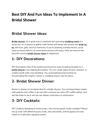 Best DIY And Fun Ideas To Implement In A Bridal Shower