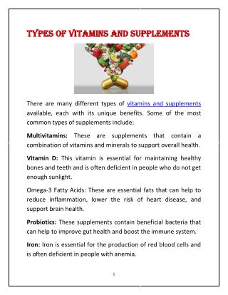 Types of Vitamins and Supplements