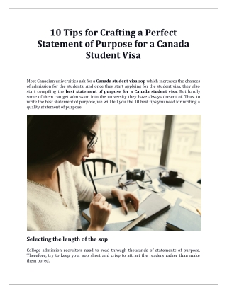 10 Tips for Crafting a Perfect Statement of Purpose for a Canada Student Visa