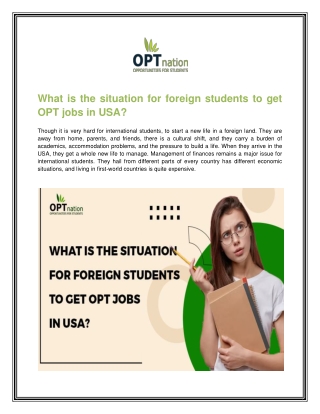 What is the situation for foreign students to get OPT jobs in USA