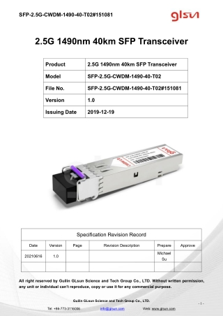 2.5G 1490nm 40km SFP Transceiver