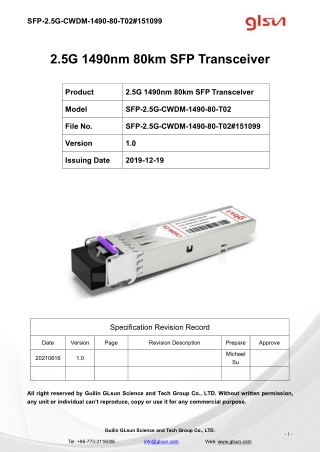 2.5G 1490nm 80km SFP Transceiver