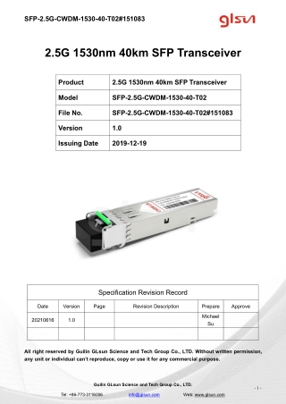 2.5G 1530nm 40km SFP Transceiver