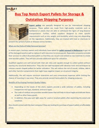 Buy Top Notch Export Pallets for Storage & Outstation Shipping Purposes
